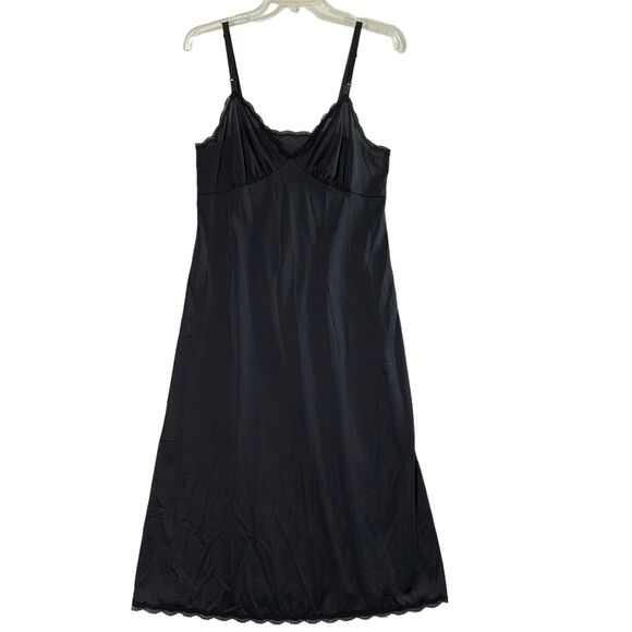 Vtg Shadowline Full Slip Womens 36 Bust Black Nylon Lace Slip Dress Whimsygoth - Picture 1 of 7